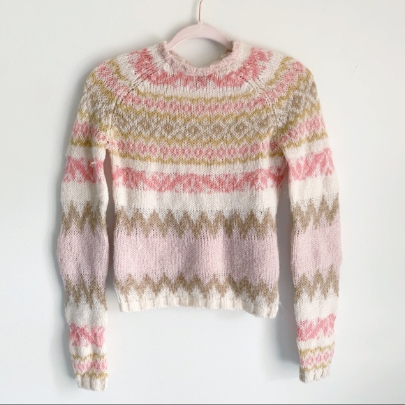 GAP Sweaters - Gap Mohair Fair Isle Pink Cream Knit Sweater XS/S